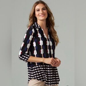 Joseph Ribkoff Navy White Abstract Tunic Top Blouse Style# 203516 Size 6 $189